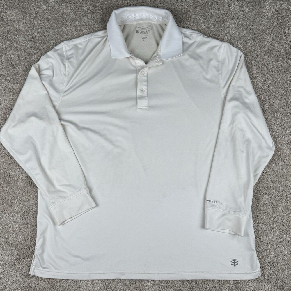 Coolibar  UPF 50 Longsleeve Polo Shirt Summer Outdoors Hiking White Men's Large
